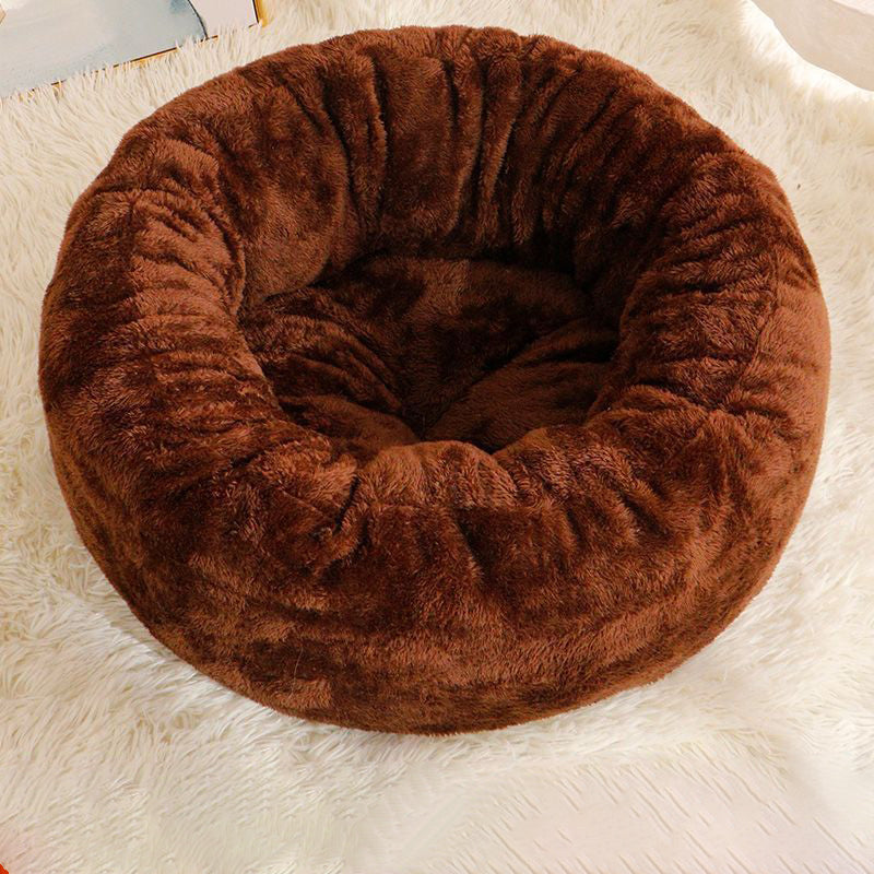 Pet Plush Donut Round Winter Warm Cushion Bed