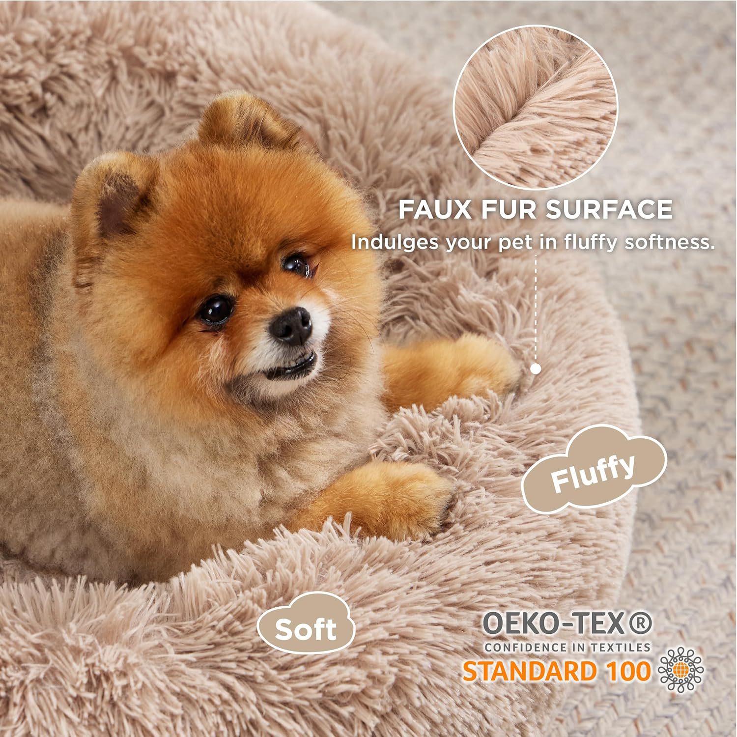 Solid Color Non Slip Plush Round Pet Bed Cushion
