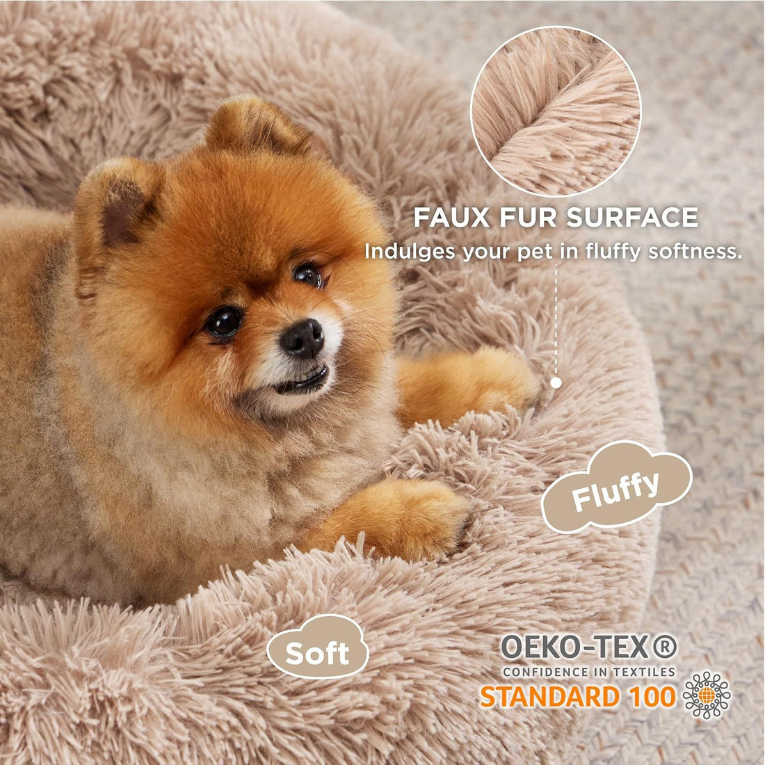 Solid Color Non Slip Plush Round Pet Bed Cushion