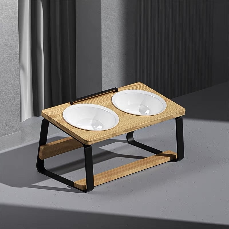Ceramic Double Pet Bowl Elevated Feeding Water Station