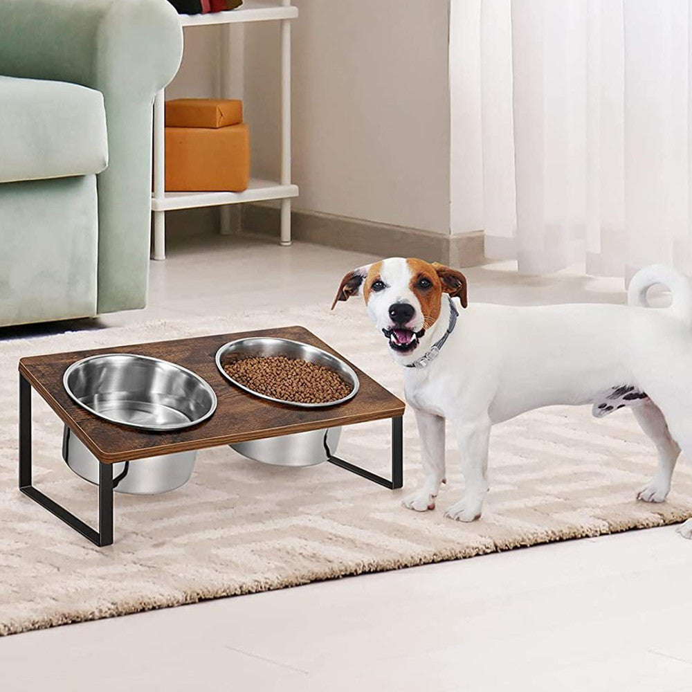Iron Wood Combined Feeding Rack Pet Bowl Stand