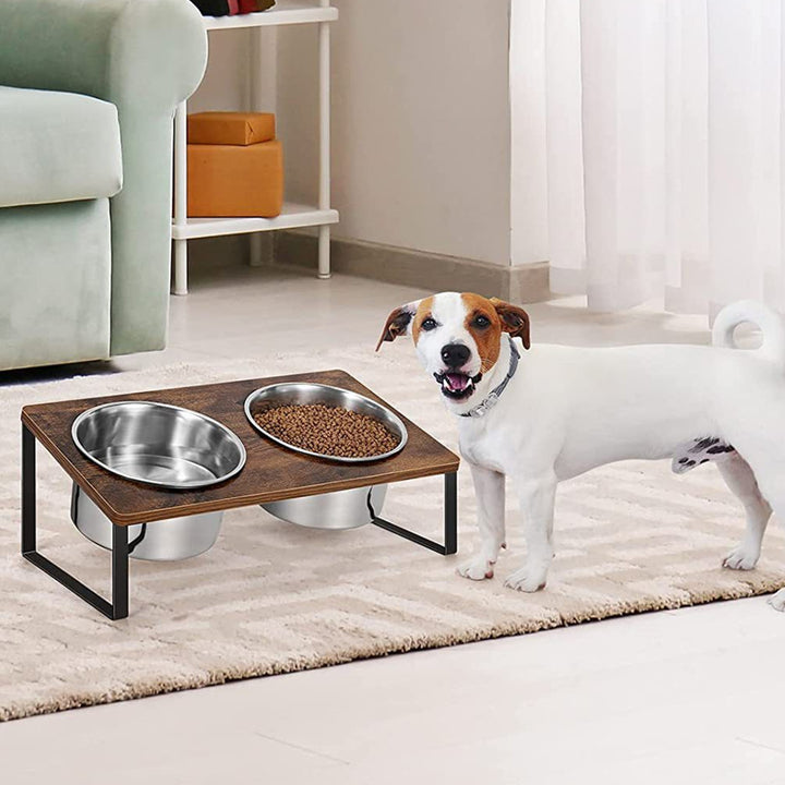 Iron Wood Combined Feeding Rack Pet Bowl Stand