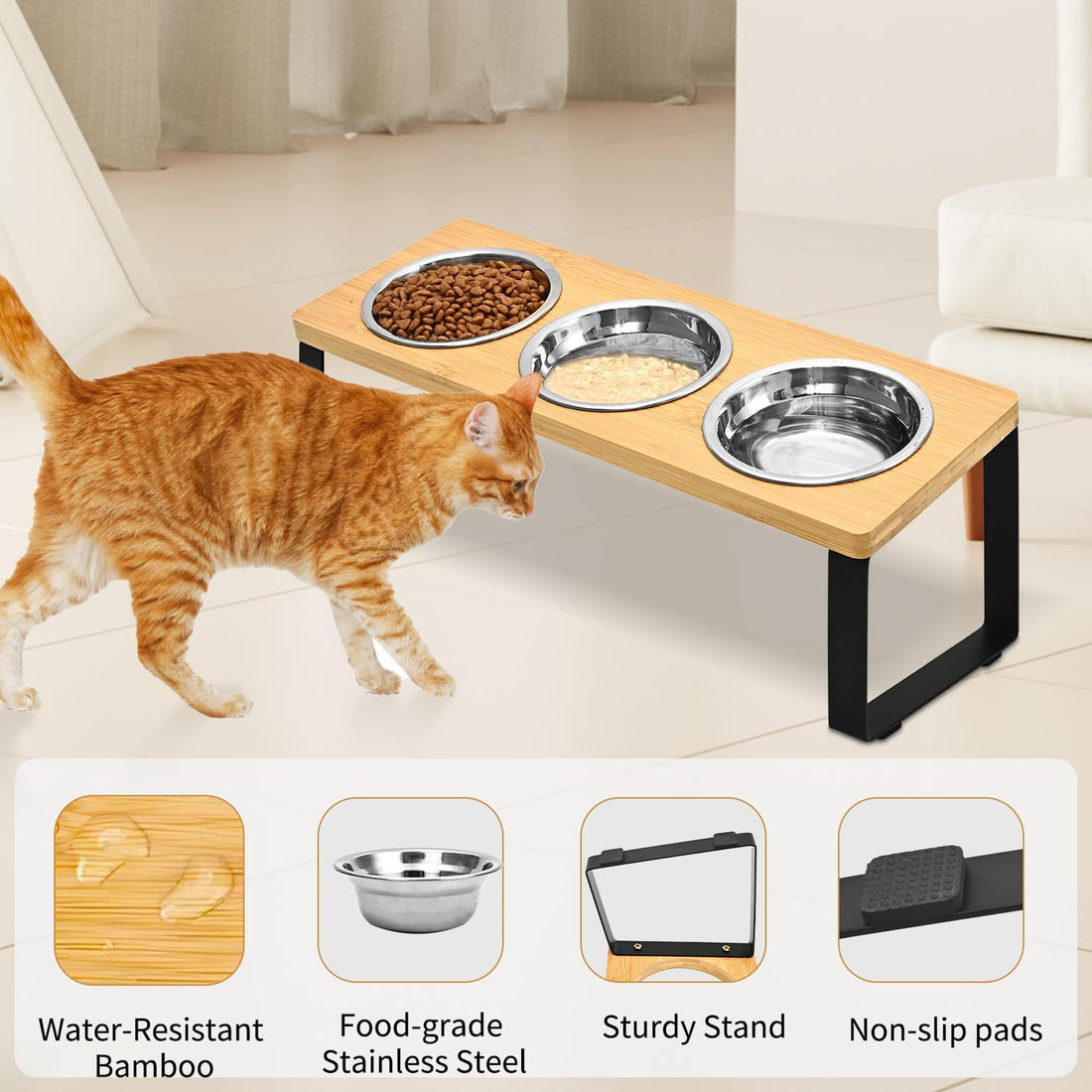 Iron Wood Combined Feeding Rack Pet Bowl Stand