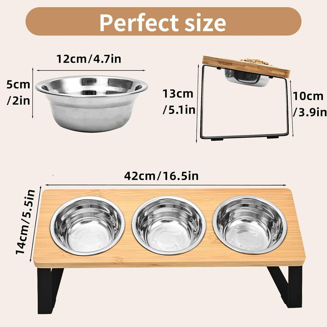 Iron Wood Combined Feeding Rack Pet Bowl Stand