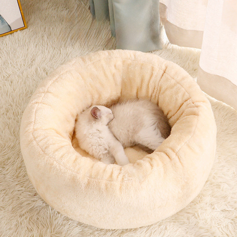 Pet Plush Donut Round Winter Warm Cushion Bed