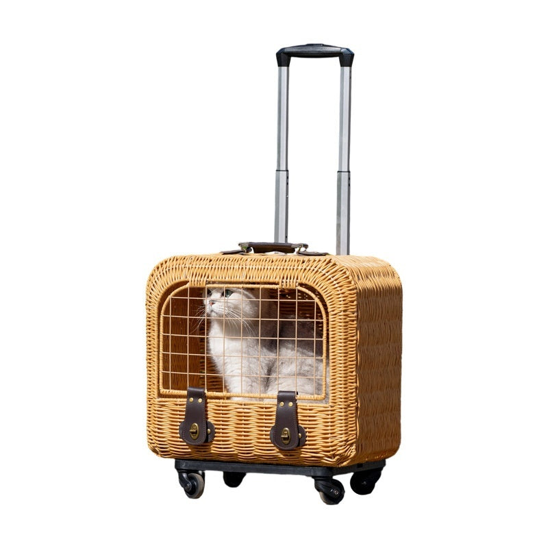 Portable Woven Rattan Pet Carrier With Ventilated Handle Bag