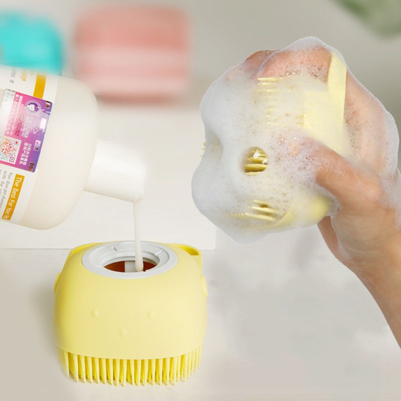 Silicone Bristle Shampoo Dispenser Grooming Bath Scrubber Pet Tool