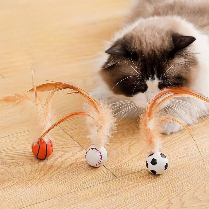 Self Entertainment Feather Bouncy Ball Interactive Pet Toy Supplies