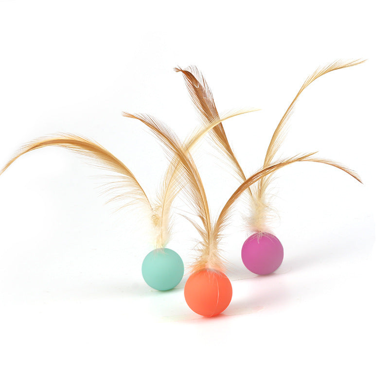 Self Entertainment Feather Bouncy Ball Interactive Pet Toy Supplies