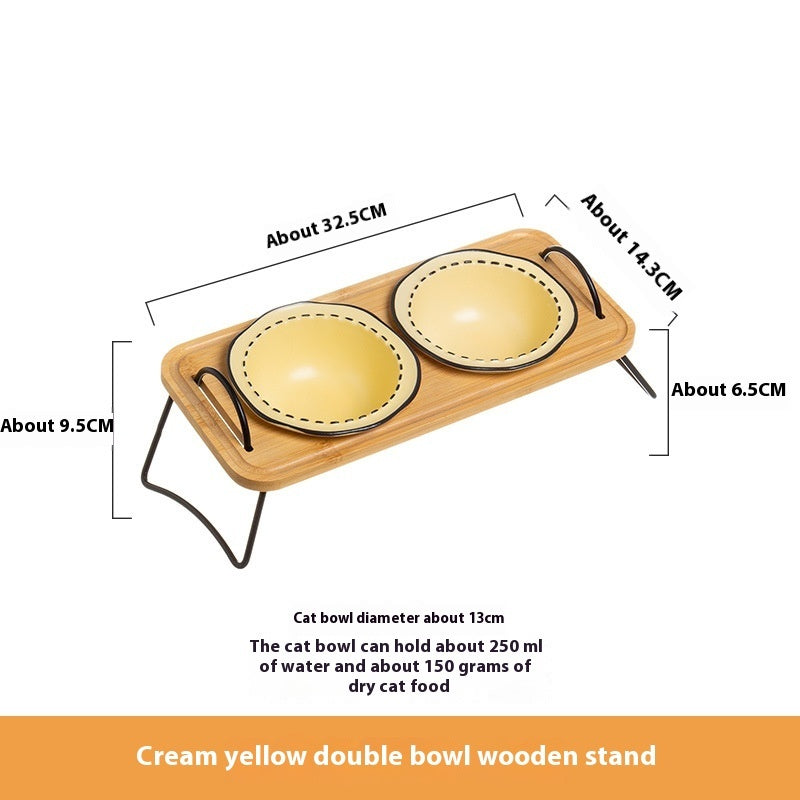Multi Functional Wooden Pet Bowl Rack Ceramic Feeding Station