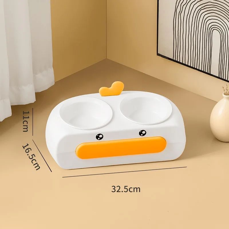 Pet Duck Design Double Bowl Feeding Tray Water Food Feeder