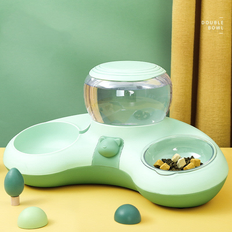 Pet Crescent Automatic Feeding And Drinking Double Bowl