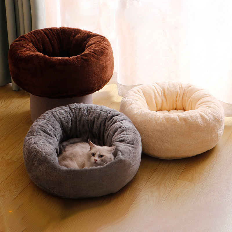Pet Plush Donut Round Winter Warm Cushion Bed