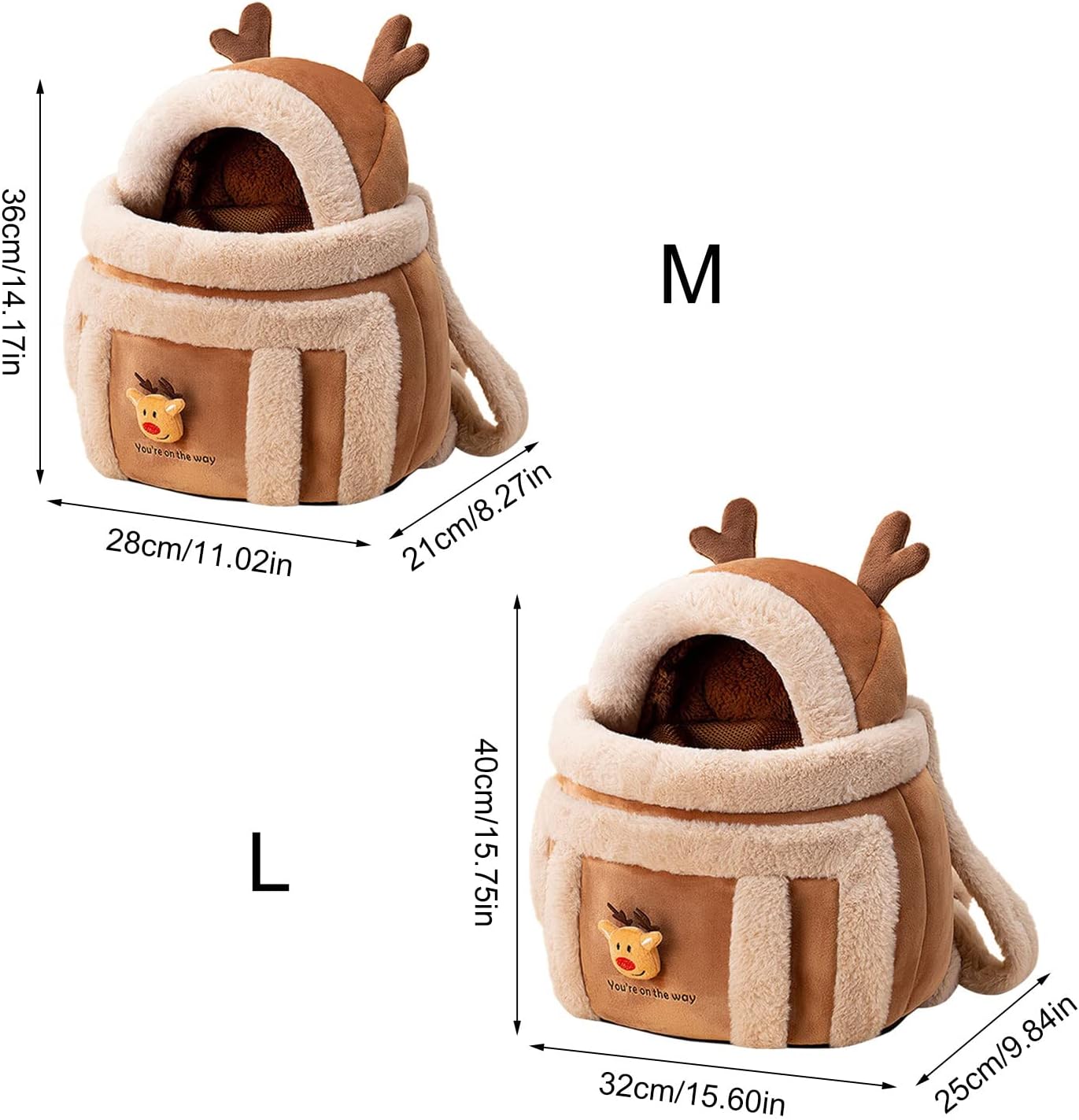 Plush Reindeer Pet Carrier Backpack Winter Travel Bag