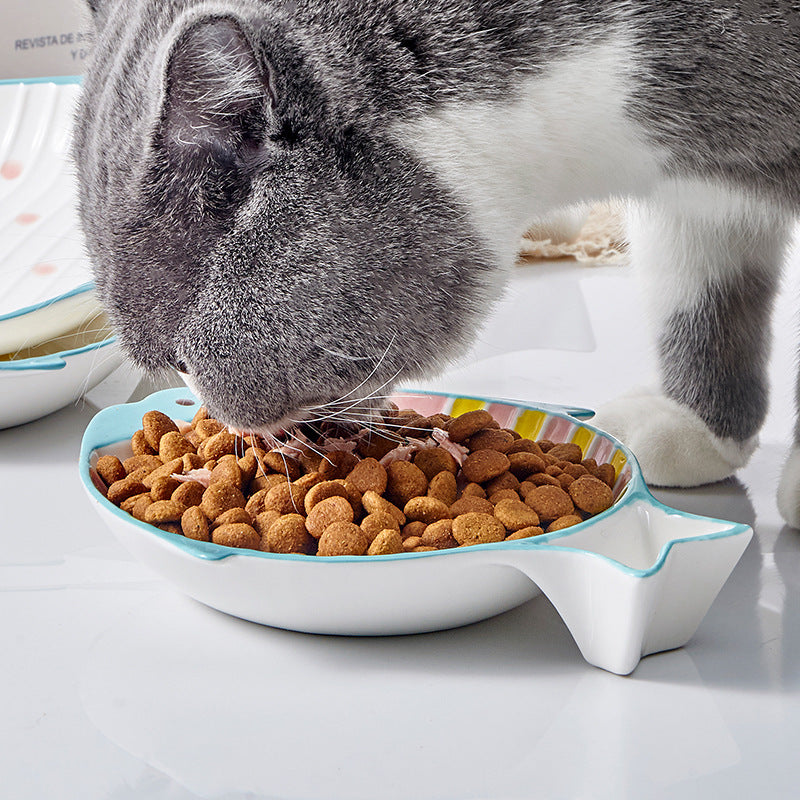 Fish Shaped Ceramic Feeding Bowl Pet Dish