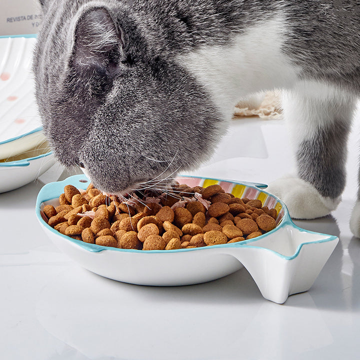 Fish Shaped Ceramic Feeding Bowl Pet Dish