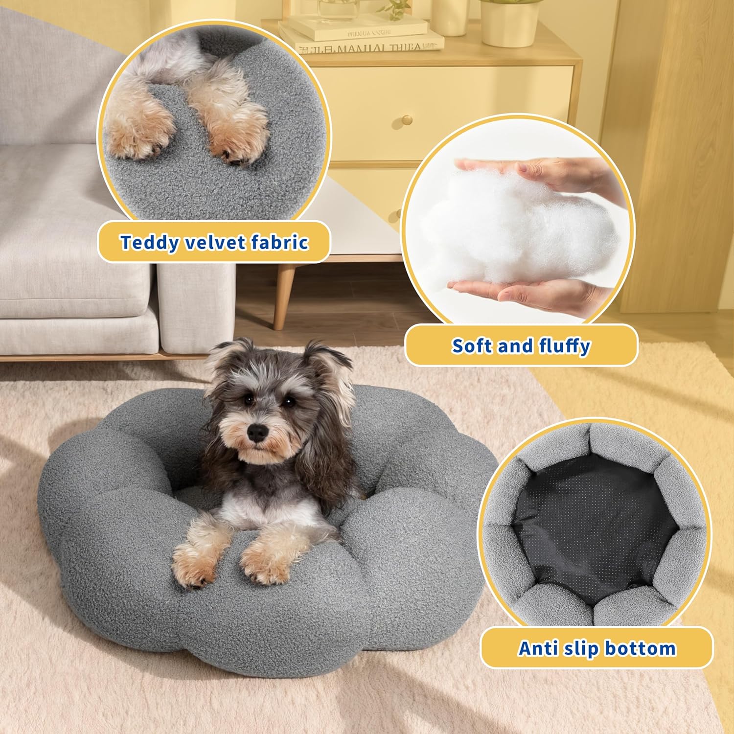 Pet Calming Plush Donut Bed Non Slip Washable