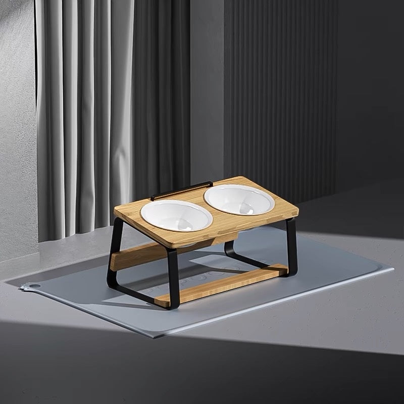 Ceramic Double Pet Bowl Elevated Feeding Water Station