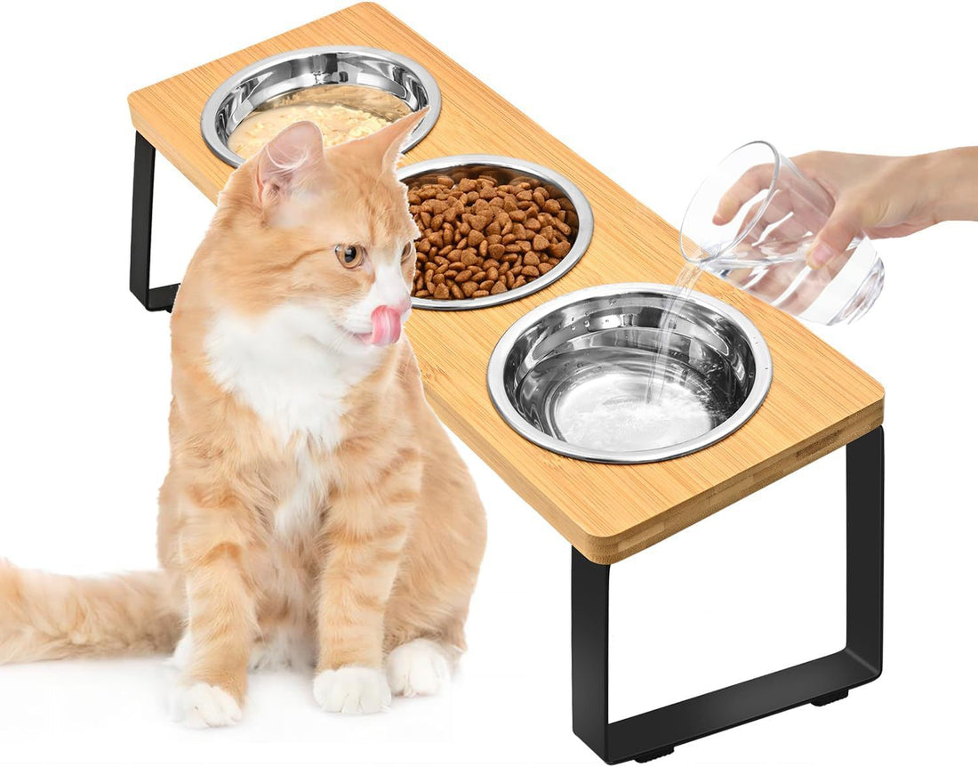 Iron Wood Combined Feeding Rack Pet Bowl Stand