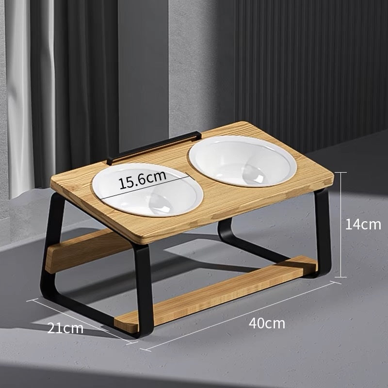 Ceramic Double Pet Bowl Elevated Feeding Water Station