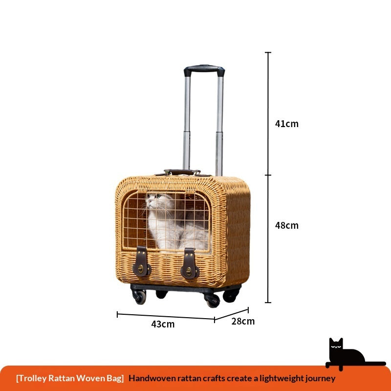 Portable Woven Rattan Pet Carrier With Ventilated Handle Bag