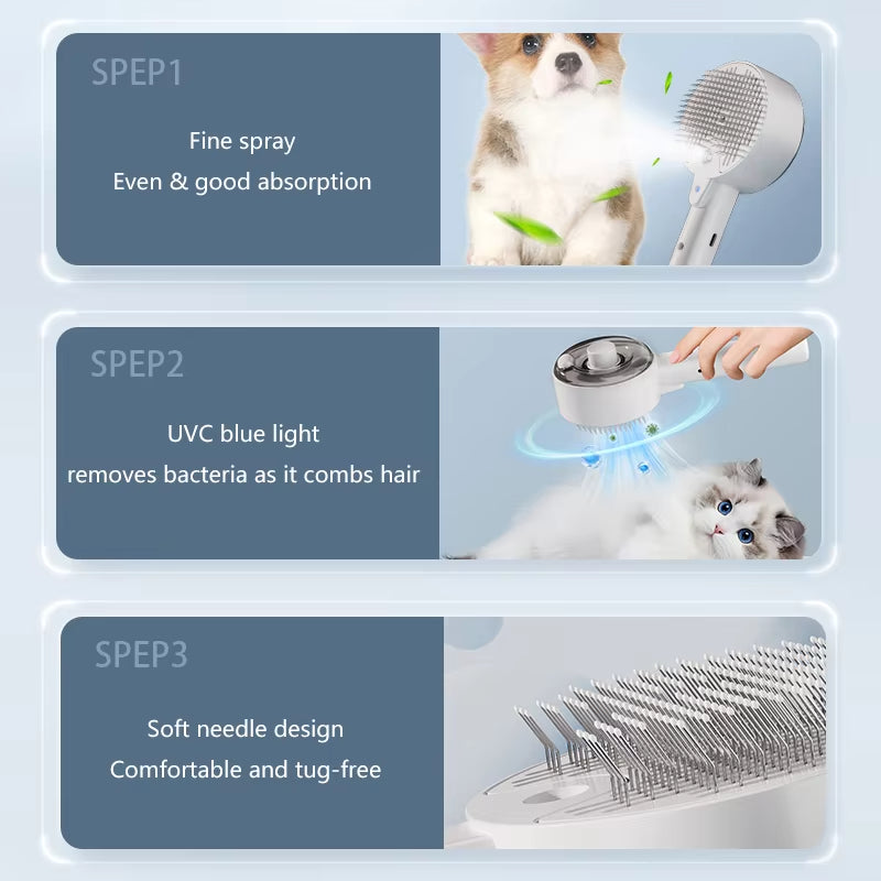 Pet Steam Brush Electric Sprayer Massage Grooming Tool