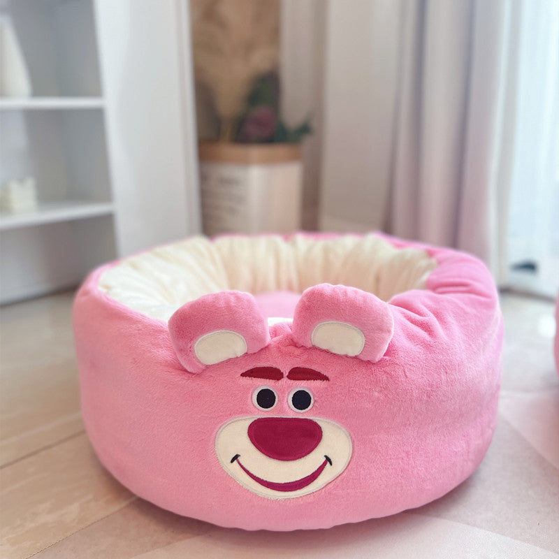 Pet Plush Round Nest Bed Four Seasons Cushion Design