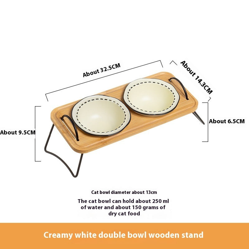 Multi Functional Wooden Pet Bowl Rack Ceramic Feeding Station