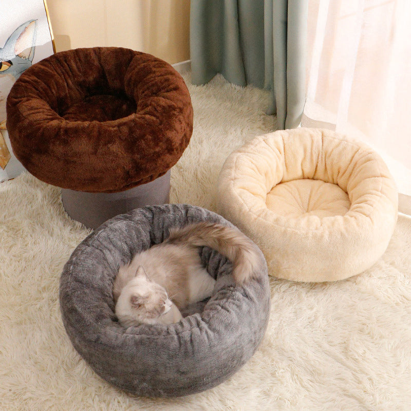 Pet Plush Donut Round Winter Warm Cushion Bed