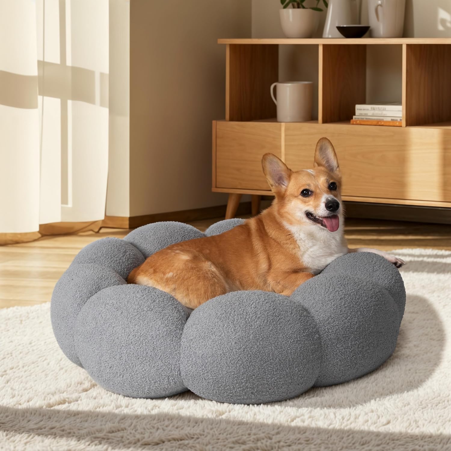 Pet Calming Plush Donut Bed Non Slip Washable