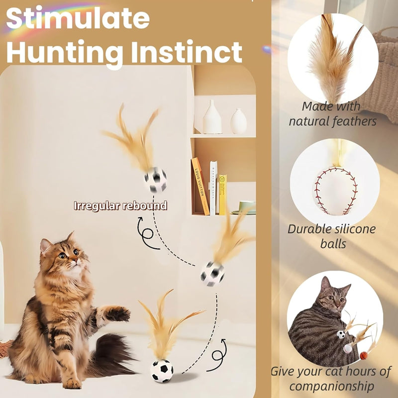 Self Entertainment Feather Bouncy Ball Interactive Pet Toy Supplies