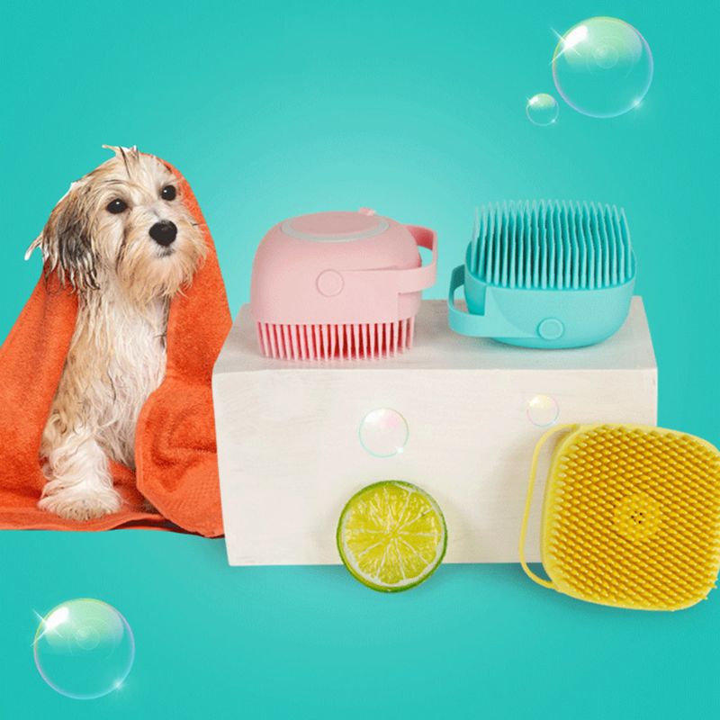 Silicone Bristle Shampoo Dispenser Grooming Bath Scrubber Pet Tool