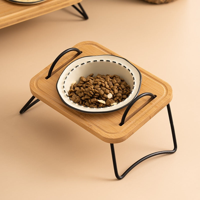 Multi Functional Wooden Pet Bowl Rack Ceramic Feeding Station