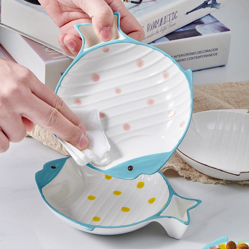 Fish Shaped Ceramic Feeding Bowl Pet Dish