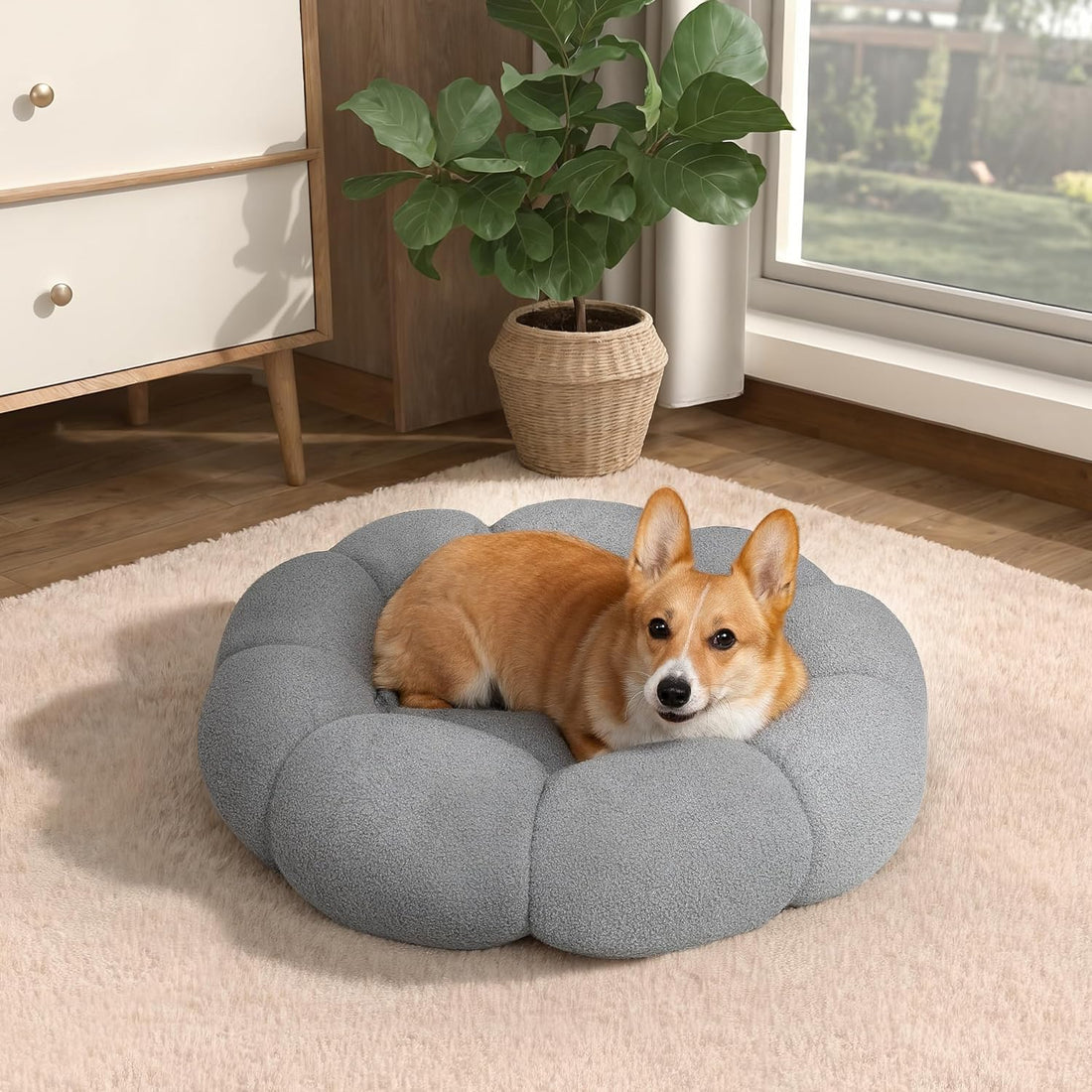 Pet Calming Plush Donut Bed Non Slip Washable