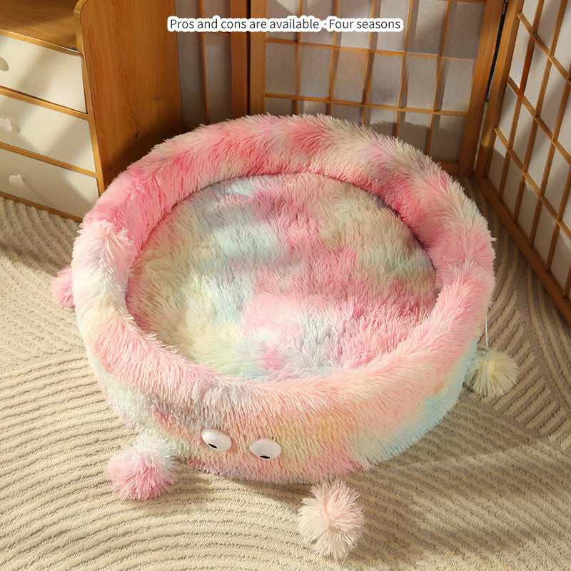 Pet Cute Monster Style Winter Warm Round Nest Bed