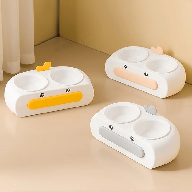 Pet Duck Design Double Bowl Feeding Tray Water Food Feeder