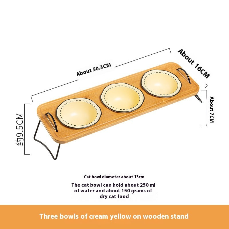 Multi Functional Wooden Pet Bowl Rack Ceramic Feeding Station