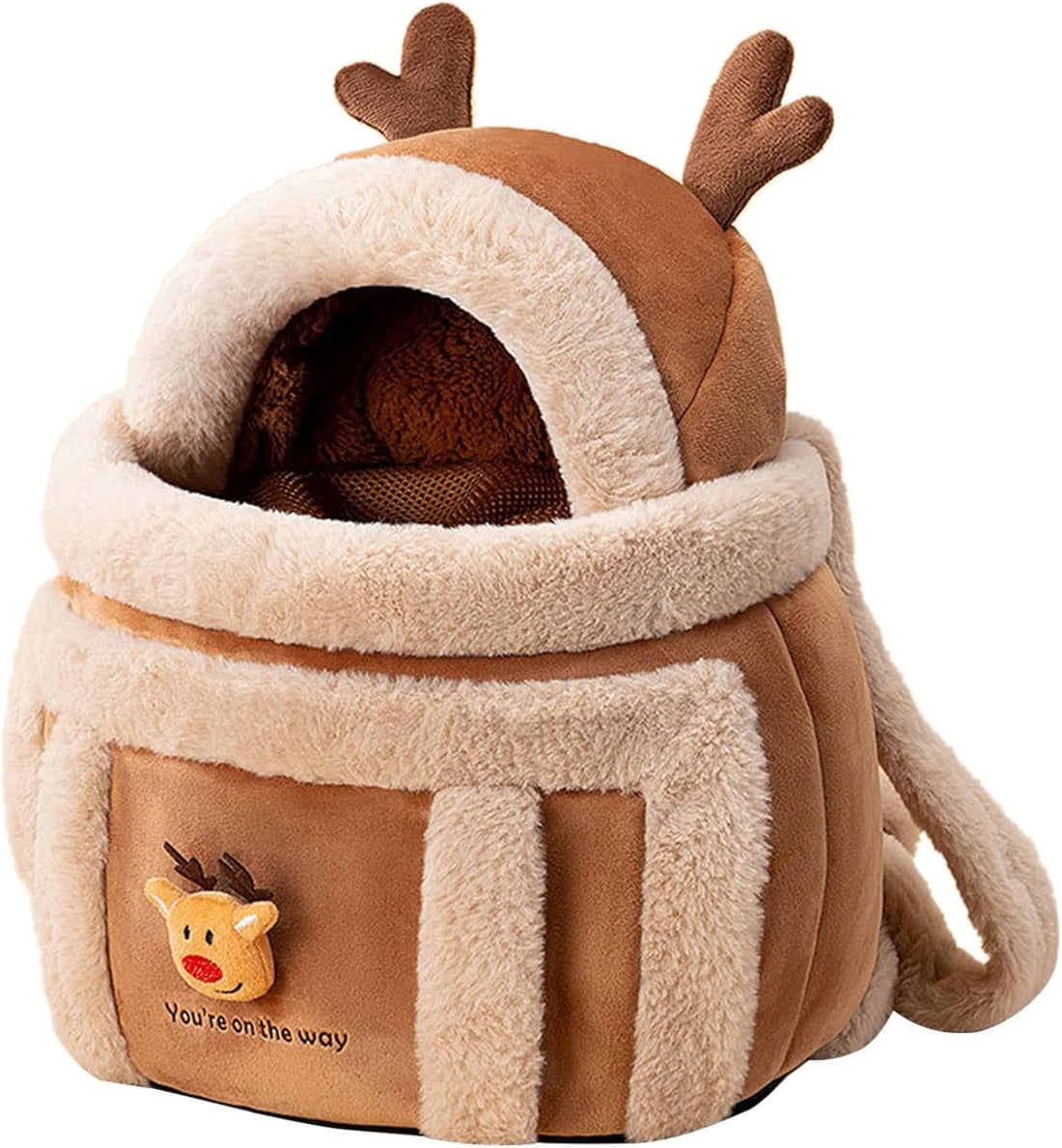 Plush Reindeer Pet Carrier Backpack Winter Travel Bag