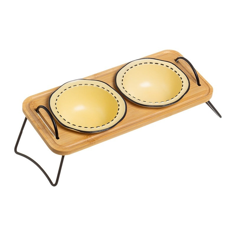 Multi Functional Wooden Pet Bowl Rack Ceramic Feeding Station