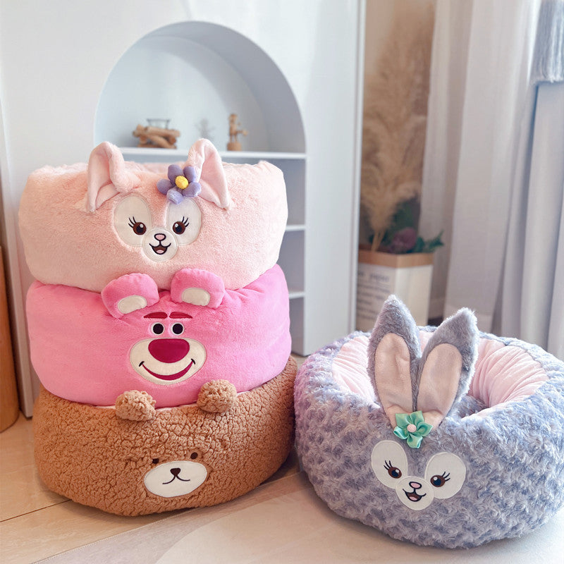 Pet Plush Round Nest Bed Four Seasons Cushion Design
