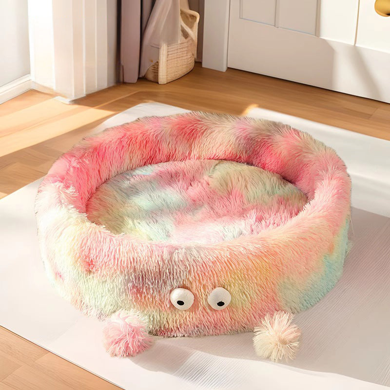 Pet Cute Monster Style Winter Warm Round Nest Bed