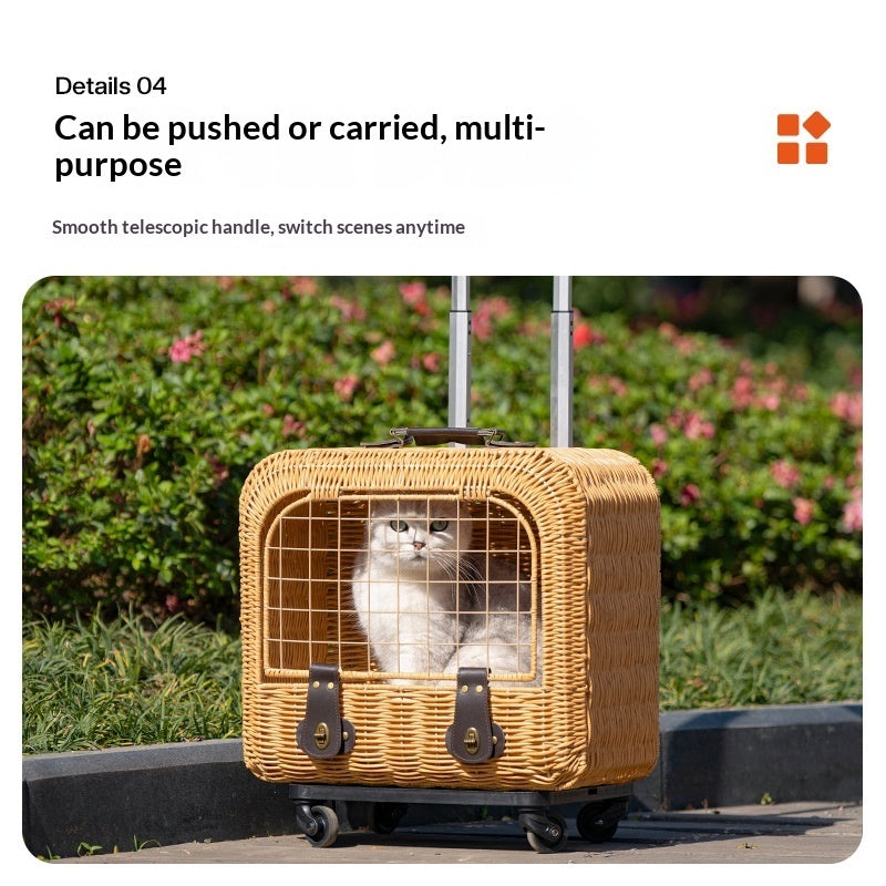 Portable Woven Rattan Pet Carrier With Ventilated Handle Bag