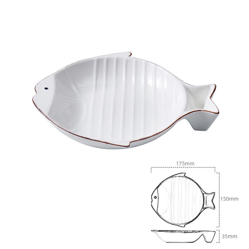 Fish Shaped Ceramic Feeding Bowl Pet Dish