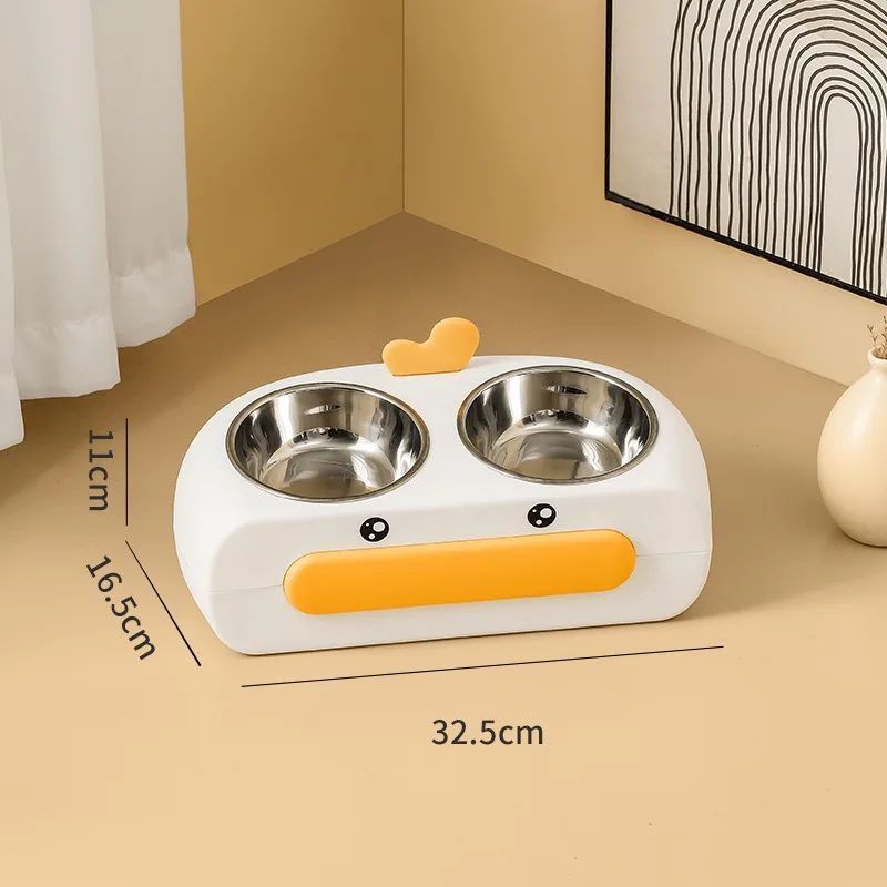 Pet Duck Design Double Bowl Feeding Tray Water Food Feeder