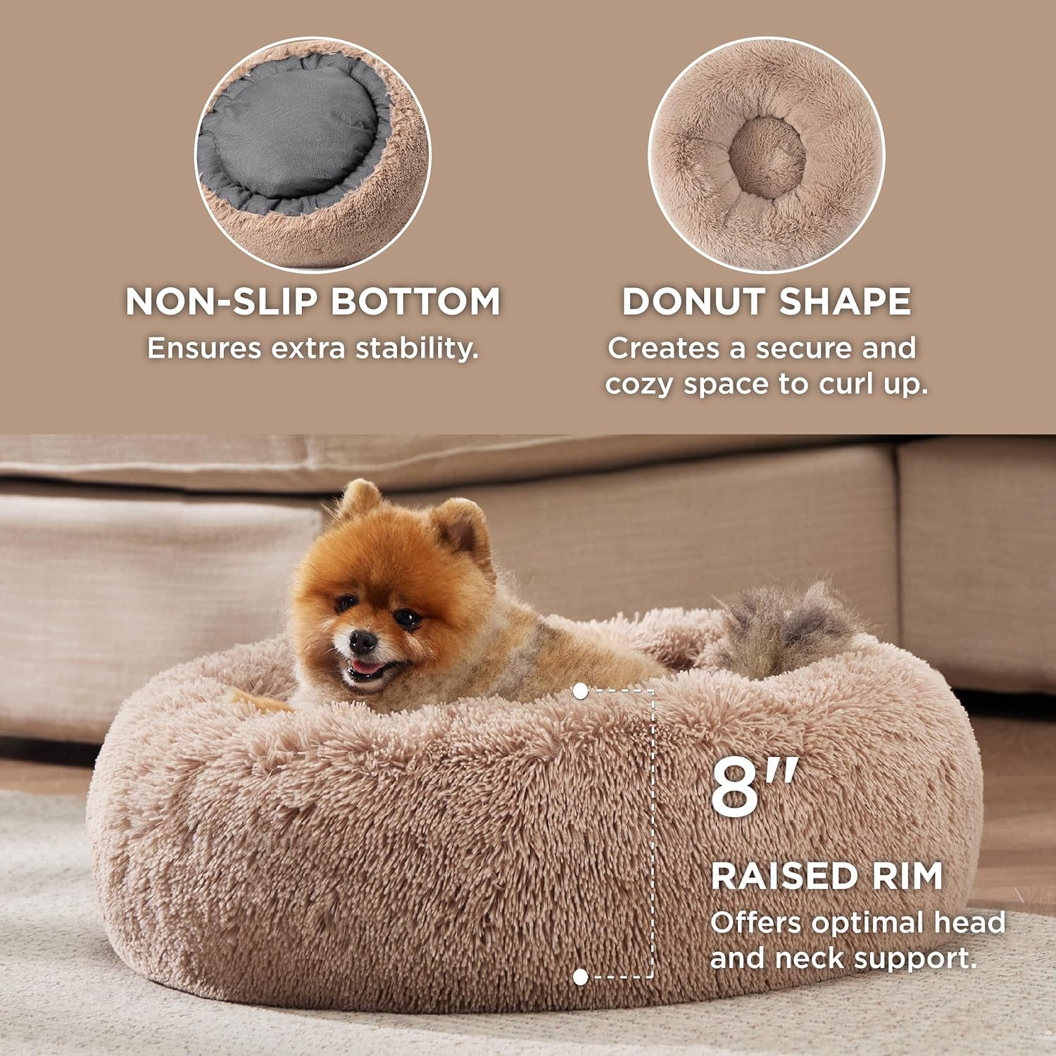 Solid Color Non Slip Plush Round Pet Bed Cushion