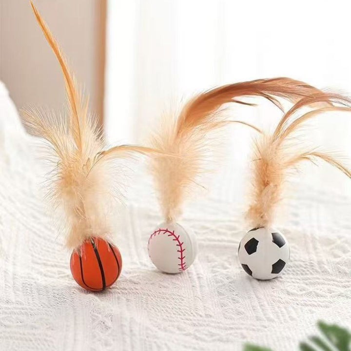 Self Entertainment Feather Bouncy Ball Interactive Pet Toy Supplies