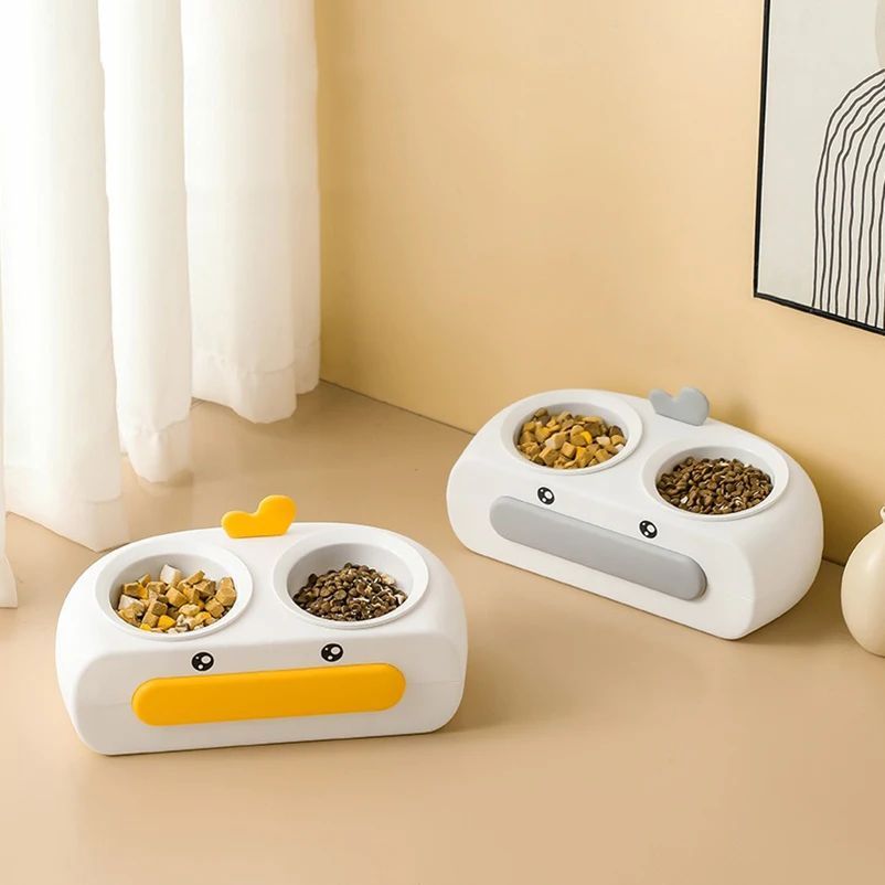 Pet Duck Design Double Bowl Feeding Tray Water Food Feeder
