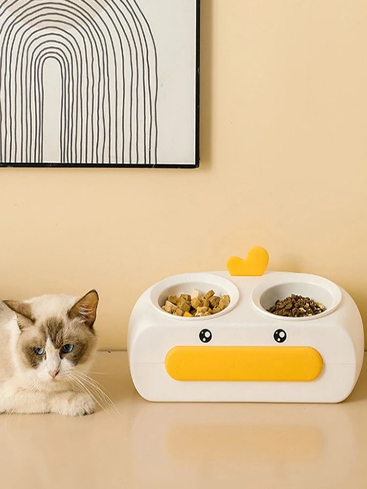 Pet Duck Design Double Bowl Feeding Tray Water Food Feeder