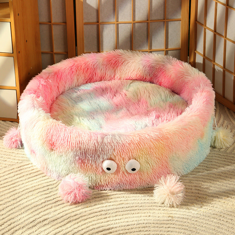 Pet Cute Monster Style Winter Warm Round Nest Bed